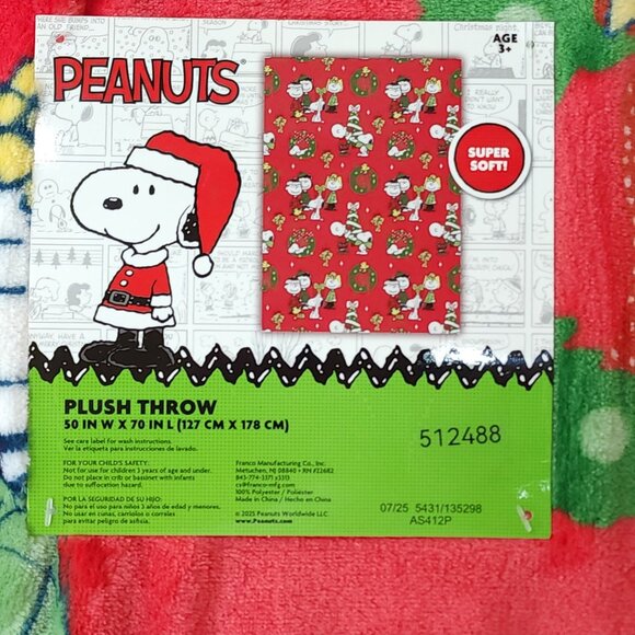 Peanuts Christmas Snoopy & Charlie Brown Plush Throw Blanket 50" X 70" Super Sof - Picture 4 of 8